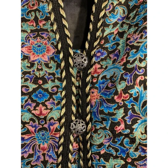 Vintage 100% Silk Brocade‎ Womens Sz 16 Floral Jacket Shoulder Pads SafeSilk - Picture 3 of 7